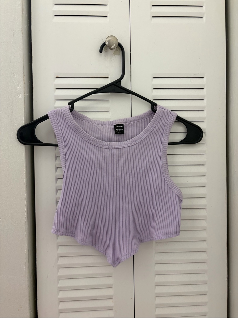SHEIN Light Purple Ribbed Point-Hem Crop Tank